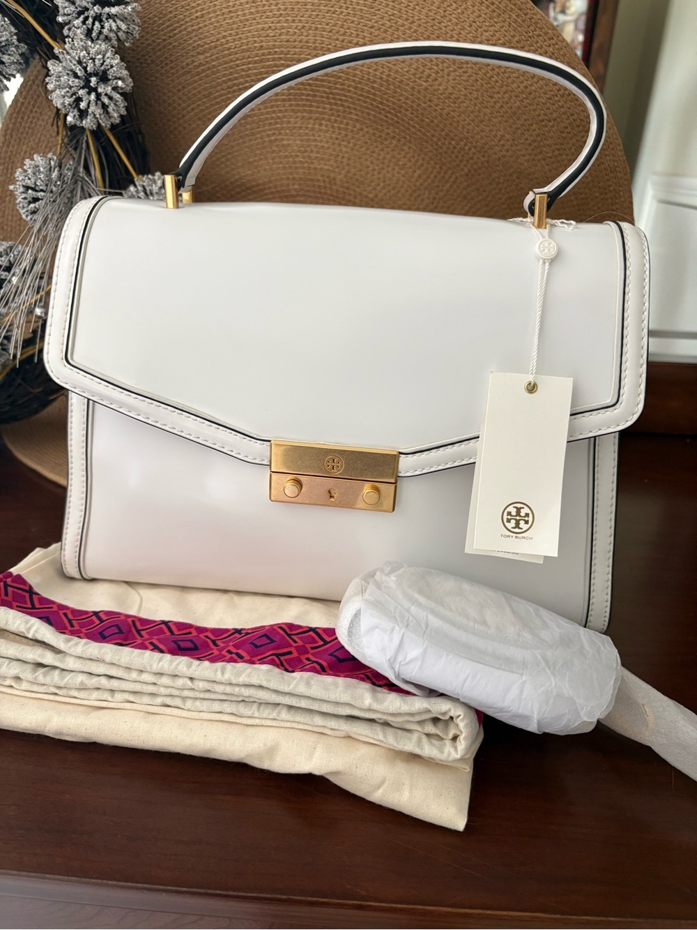 White Tory Burch Juliette Top Handle Satchel